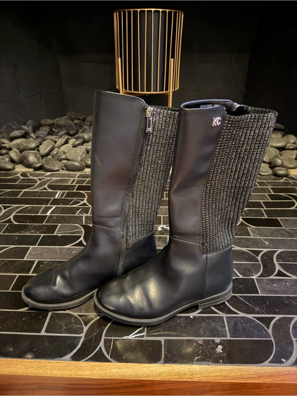 Girls Kenneth Cole Leather Black sparkle knit Tall Boots